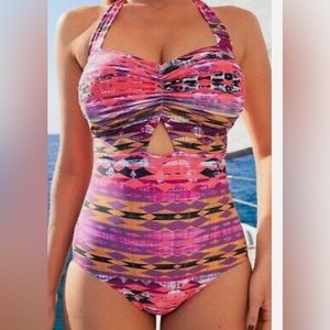 PLUS SIZE TROPICULTURE Pink Print Zanzibar Triangle 1-Piece Bathing Suit